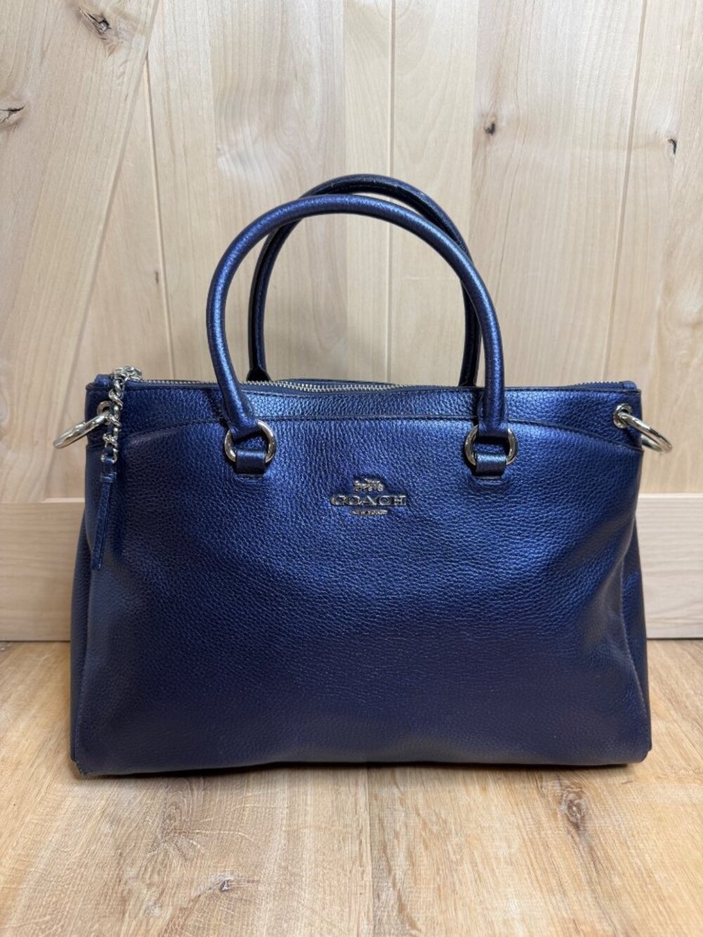 COACH Mia Satchel F80322 Metallic Blue Leather